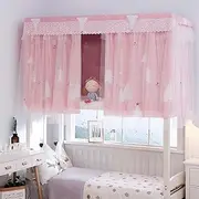 Girls Dormitory Bunk Bed Curtains Pink Blackout Bed Curtain Double Layers Dustproof Bed Canopy Lace Mosquito Nets Bunk Bed Tent Twin Bunk Bed Privacy Shading Cabin