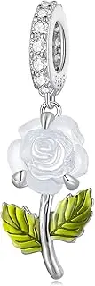 [Teleye] Rose Pendant Charm 925 Sterling Silver Charm Fits For Pandora Bracelet Necklace,BSC824, Cubic Zirconia, Created Cubic Zirconia