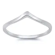 Women Sterling Silver Plain Band Stackable V Shaped Ring / Free Gift Box