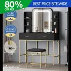 ALFORDSON Dressing Table Stool Set Makeup Mirror LED Vanity Desk Metal Black