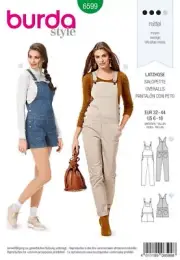 Burda 6599 Sewing Pattern Miss Bibbed Pants Bib Overall Trousers Pattern Sz 6-18