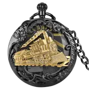 Uncommon Musical Movement Pocket Watch Train Case Quartz Fob Watches with Chain