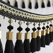 Fringe Trim，Curtain Tassels， 2 Meters Decorative Tassel Fringe for Curtain Sewing Crafts Braid Ribbon Trim Home Table Sofa Decoration Accessories(Black)