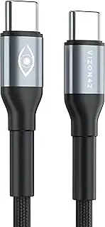 VIZON42 1M 100W USBC to USBC Nylon Braided Cable Fast Charging for iPhone 16/16Plus/16Pro/Max, MacBook Pro/Air, iPad Pro/Air/Mini, Samsung S24/S23, Pixel, Laptops