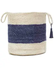 LR Home Annie Bold Blue Striped Jute Decorative Basket