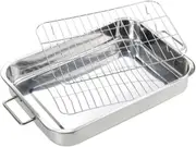 Stainless Steel Oven Pan with Rack Baking Roaster Tin Tray Kitchen Cookware Roaster - q36