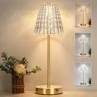 Touch Table Lamp Stepless Dimming Crystal LED Lamp with 3 Modes Rechargeable ...