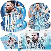 41pcs Soccer Star Birthday Decorations Tableware Set for 20 Guests, HD Soccer Star Party Decorations for Birthday Party Includes 20 Soccer Star Party Plates and Napkins, 1 Soccer Star Tablecover