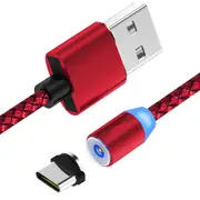 360 Degree Magnetic LED Type-C Braided Data Charging Cable for Samsung S8 Note 8 S9 Xiaomi RED COLOR