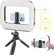Rechargeable Selfie Portable Ring Light, Adjustable Bicolor Fill Light, 3 Light Modes Handheld LED Ring Lights, Rechargeable Cordless Square Ring Light with Tripod, Phone Video Stabilizer