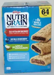 Kellogg's Nutri Grain Soft Baked Breakfast Bar 64 CT Variety Pack 2 Boxes