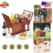 All-in-One Wicker Picnic Basket with Utensils, Glasses & Cooler – Family Ready