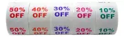 4 Sets (20 Rolls) of Discount Labels "10-50% OFF" (500 lbls/ea, 1.5") BPA Free