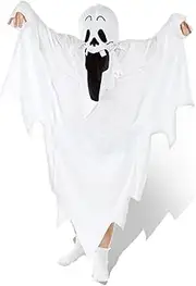 haozaikeji Adult Kids Halloween Ghost Costume One Piece White Ghost Ghoul Fancy Dress with Head Mask Cosplay Role Play Prop for Halloween Party Trick or Treat Costume