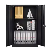 Folding File Cabinet Metal Storage Cabinet W/2 Layers Adjustable Shelves Black