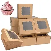 Bakery Boxes, Single Individual Paper Cupcake Holder Containers, CuiCanfla 50 Pcs Small Cookie Boxes with Window Bakery Boxes Cake Boxes Kraft Pastry Boxes for Single Donut, Cupcakes, Dessert