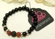 NWT PAPARAZZI BLACK STONE RED LAVA BEAD STRETCH BRACELET