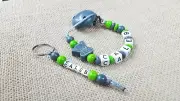 Personalized baby gift set• Baby boy name gift• Paci clip and bag tag/keychain