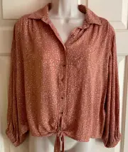 BILLABONG Sz S (8) Crop Top Tie Front Button-Down Long Sleeve Crinkle ~ NWT-$60