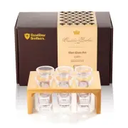 Excalibur Brothers 6 Shot Glass 1 oz Set and Bamboo Holder-New