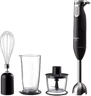 Panasonic Stainless Steel 3-in-1 Stick Blender, Chopper and Whisk, Easy to Grip Handle, Powerful 600W Motor, Wall Bracket Inc, Black/SS (MX-SS1BST)