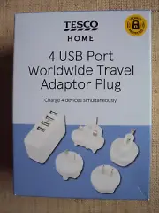 BRAND NEW TESCO 4 USB Port WORLDWIDE TRAVEL ADAPTOR PLUG for EU Electronics!!