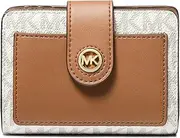[Michael Kors] Women's Mk Charm Small Tab Compact Pcoket Wallet, Vanilla/Acorn, Vanilla/Acorn, Mk Charm Small Tab Compact Pcoket Wallet