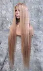 Super Long Straight Lace Front Human Hair Blend Wig Light Brown/Blonde EVFC