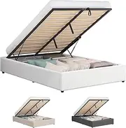 ALFORDSON Bed Frame with Gas Lift Storage Base Double Size, Bed Platform Foundation Boucle Upholstery Without Headboard for Mattress Topper, Wilbur Boucle White