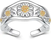 [BEILIN] Daisy Toe Rings for Women 925 Sterling Silver Daisy Flower Toe Adjustable Rings Open Toe Rings Summer Beach Foot Jewelry, Metal, Cubic Zirconia