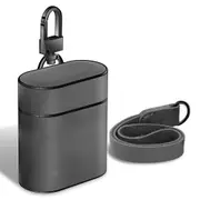 For AirPods 2nd Gen Case, Genuine Leather Protective Cover, Strap, Grey