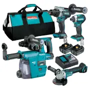 Makita DLX4148TX1 - 18V Brushless 4 Piece Drill/Driver/Grinder/Rotary Hammer Combo Kit (2 x 5.0Ah)
