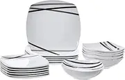 Amazon Basics - 18 Piece Kitchen Dinnerware Set - Square Plates, Bowls, Service for 6 - Modern Beams