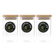 3PK Lemon & Lime Camden 200ml Glass Jar Square Storage Container w/ Bamboo Lid