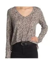 Sanctuary Women’s Large Blouse Leopard Animal Print V Neck Stretch Top
