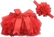 HONMEET Baby Girls Tutu Skirt Set Photo Prop Skirt Flower Headband Satin Elastic Waistband Newborn Birthday Dress