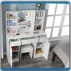 Dressing Table Stool Set With LED Makeup Mirror 5 Drawers 6 Shelves Vantiy Desk