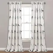 Lush Decor Rowley Birds Light Filtering Window Curtain Panels, Pair, 52" W x 84" L, Blue & Gray - Colorful Floral Print - Whimsical & Playful Bird Curtains for Bedroom, Living Room, Or Dining Room