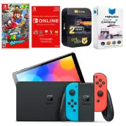 Nintendo Switch Red/Blue OLED + Super Mario Odyssey + NSO 1 Year Membership