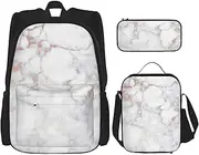 [CADREWY] White Marble Rose Gold Print Travel Bag Adjustable Shoulder Straps Lunch Bag Pencil Case Large Capacity Bag, Black, One Size