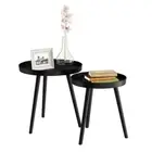 Lavish Home Nesting Side Table Round Tray Top Wood in Matte Black (Set of 2)