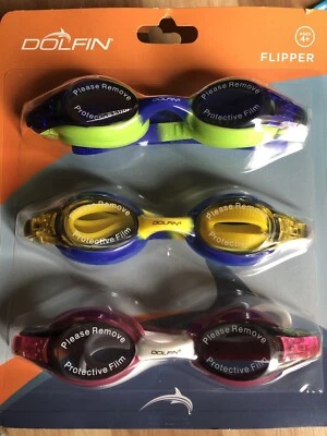 Dolfin Youth 3-Pack Swim Goggles Junior Kids Age 4+ Flipper