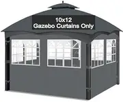 Bstge 10'x12' Gazebo Curtains Outdoor Waterproof with PVC Windows, 4-Panel Sidewalls Universal Replacement Privacy Curtain, Outdoor Gazebo Curtains for Patio, Backyard