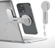 Laptop Phone Holder,15W Fast Wireless Charger Magnetic Phone Holder for Laptop,Adjustable Phone Monitor Side Mount for iPhone 15/14/13/12 Series,Slim Portable Computer Expansion Bracket,Sliver