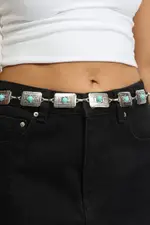 Silver Rectangle Chain Belt - Size ONE, Women's Belts