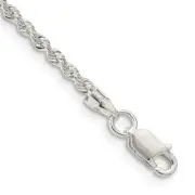 Sterling Silver 2.3mm Solid Rope Chain Anklet 9 inches