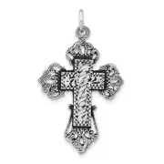 Sterling Silver Antiqued & Textured Designed Edges Cross Charm Pendant