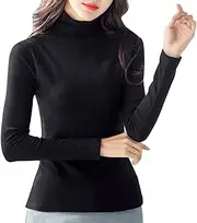 [Generic] Christmas Thermal Top Women Spring and Autumn High Neck Bottoming Womens Long Sleeve Casual Loose T Shirt Dress Womens Cotton Long Sleeve T Shirt Long Sleeve Thermal Shirt