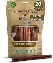 chew-e&tasty 6 Inch Bully Sticks for Dogs (Pack of 20) - Natural, USDA Certified & Odor Free Bully Sticks - Made of Fully Digestible High Protein & Low Fats Dog Bully Sticks for Medium Dogs