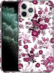 GlamCase for iPhone 11 Pro Max, iPhone 11 Pro Max Case - Pink Burgundy Floral Pattern Printed Slim & Sleek Cute Plastic Hard Protective Designer Back Phone Case/Cover for iPhone 11 Pro Max